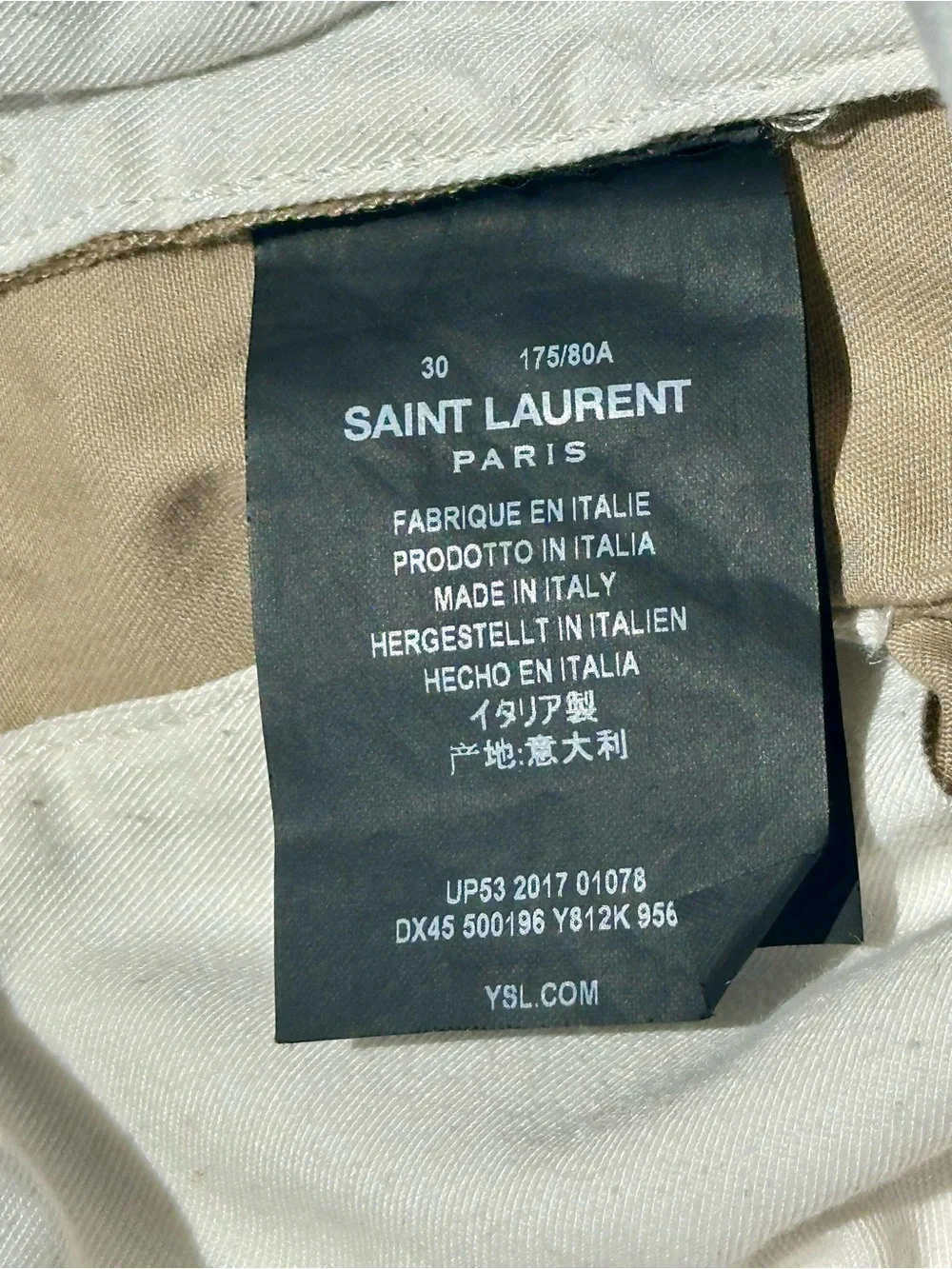 Saint Laurent Men's Classic Straight Chino Pants - Tan Beige, Stretch Cotton, 30